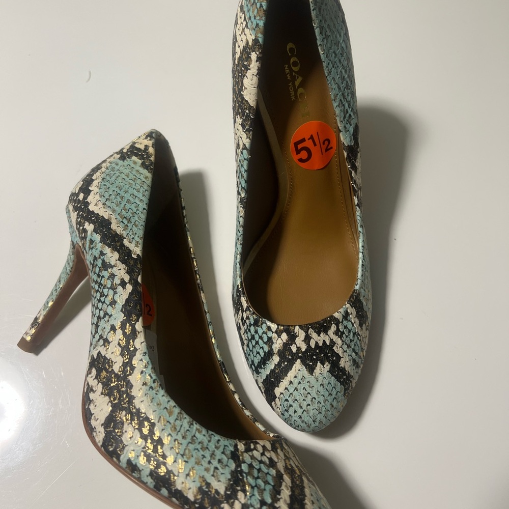 Coach Snakeskin Heels - Aqua and Black
